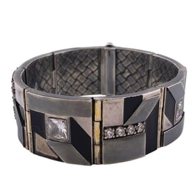 BOTTEGAVENETA Bottega Veneta Rhinestone Bijou Bangle Bicolor Bracelet High Ankle Arm Wrist Silver