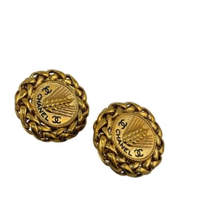 CHANEL 93A Ear of Rice motif Coco mark earrings, dangling, no holes, gold, women's