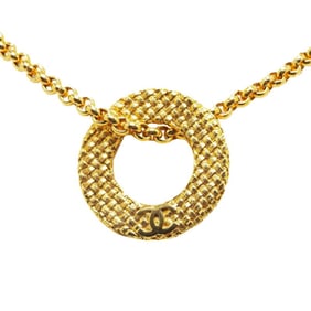 Chanel Coco Mark Chain Circle Pendant Necklace Gold Plated Women's CHANEL