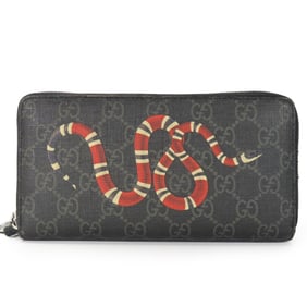 Gucci Long Wallet 451273 Round Snake Print GG Supreme Canvas Black Accessory Men's GUCCI