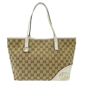Gucci GUCCI Bag Women's GG Canvas New Brit Tote Leather Beige White 169946