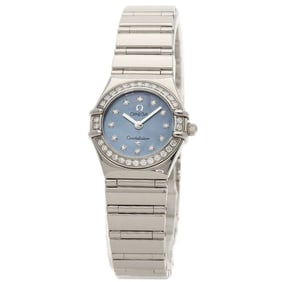 OMEGA 1165.77 Constellation Mini Diamond Blue Shell Watch 18K White Gold 18KWG Ladies