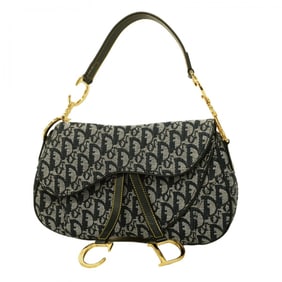Christian Dior Shoulder Bag Trotter Double Saddle Canvas Navy Women's
