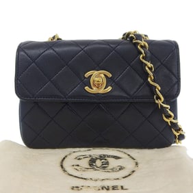 CHANEL Matelasse Seal Single Flap Coco Mark Chain Shoulder Bag Black
