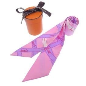 Hermes Scarf Muffler Bordeaux Ribbon Twilly Silk Pink
