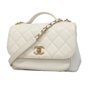 Chanel handbag, Matelasse, chain shoulder, caviar skin, white, champagne, ladies