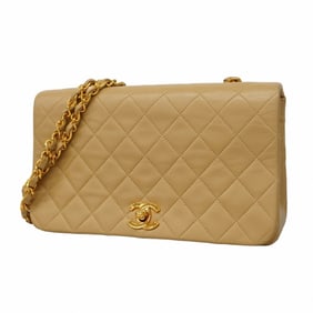 Chanel Shoulder Bag Matelasse Chain Lambskin Beige Women's