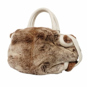Chanel handbag leather fur brown white ladies