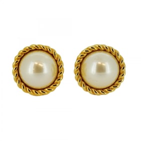 Christian Dior Earrings Circle GP Plated Fake Pearl Gold Ladies