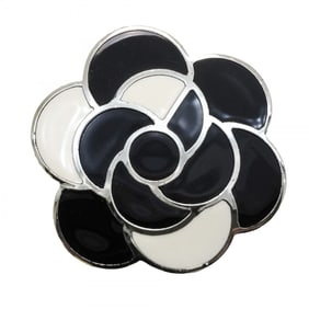 Chanel Brooch Camellia Metal Silver White Black Ladies