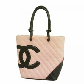 Chanel Tote Bag Cambon Lambskin Pink Black Women's