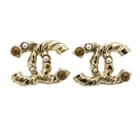 Chanel Earrings Coco Mark GP Plated Fake Pearl Champagne Gold for Women