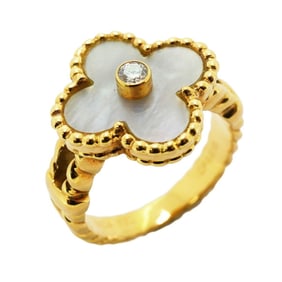Van Cleef & Arpels Ring Alhambra 1PD K18YG Yellow Gold Mother of Pearl White Size 9 Ladies