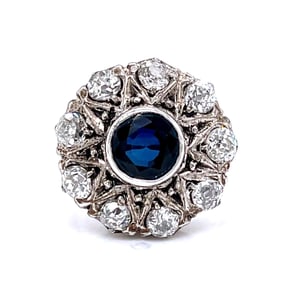 Art Deco 14K White Gold Sapphire & Diamond Ring