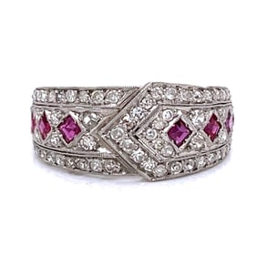 Art Deco Platinum Diamond and Ruby Ring