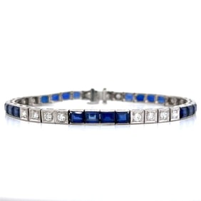 1960’s 18K White Gold Diamond & Synthetic Sapphire Bracelet