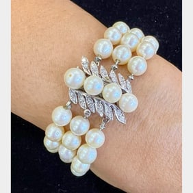 1960's Cultured Pearl & Diamond Bracelet