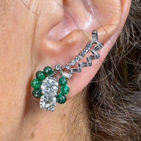 Art Deco Platinum Diamond & Emerald Earrings