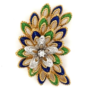 18K Yellow Gold Diamond Brooch