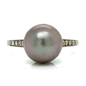 Art Deco Platinum GIA Certified Cultured Pearl & Diamond Ring