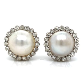 1950’s Platinum Mabe Pearl & Diamond Earrings