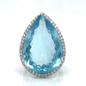18K White Gold 35.00 Ct. Aquamarine & Diamond Ring