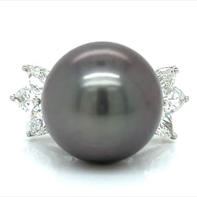 Platinum South Sea Pearl & Diamond Ring