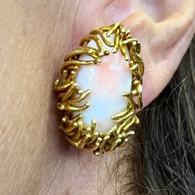 1960's 18K Yellow Gold Coral Earrings