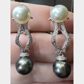 18K White Gold Diamond & Pearl Earrings