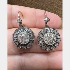 18K & Silver Top Diamond Earrings