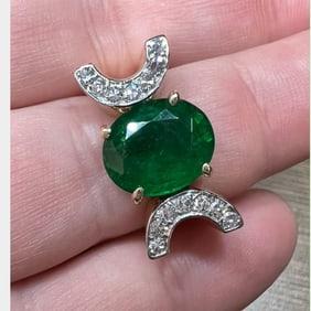 Retro 18K Yellow Gold & Platinum Emerald & Diamond Ring