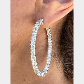 18K White Gold 10.08 Ct. Diamond Hoop Earrings