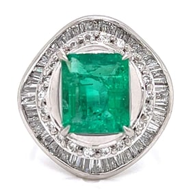 Platinum Emerald & Diamond Ring