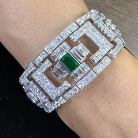 Art Deco Platinum Diamond & Emerald Bracelet