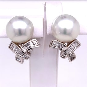 Platinum and 18K South Sea Pearl and Diamond Earrings