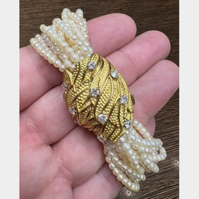 French 18K Yellow Gold Pearl Bracelet