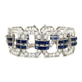 Art Deco Platinum Diamond & Synthetic Sapphire Bracelet