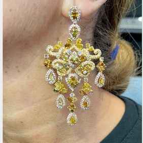 18K Yellow Gold Natural Color Diamond Chandelier Earrings