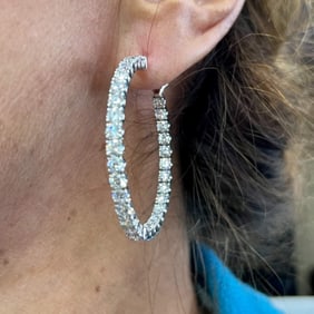 18K White Gold 12.00 Ct. Diamond Hoop Earrings