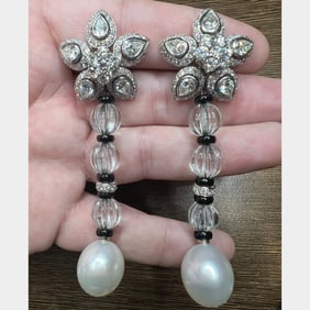 Ellagem 18K & 14K White Gold Diamond, Crystal, and Onyx Earrings