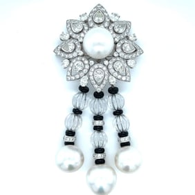 Ellagem 18K White Gold Diamond & South Sea Pearl Brooch