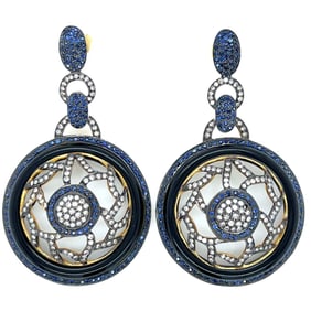 Silver Top Sapphire and Diamond Earrings