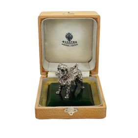 Vintage Russian Faberge Dog Figurine on Nephrite Base.