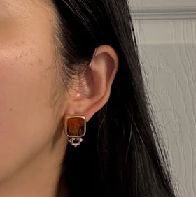 Vintage Intaglio Yellow Glass and 14K Gold Earrings