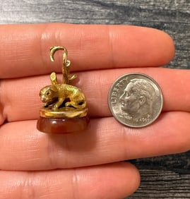 Antique 14K Gold and Agate Seal Dog Watch Fob