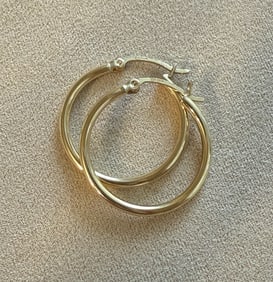 Tubular 14K Gold 1 Inch Wide Hoop Earrings
