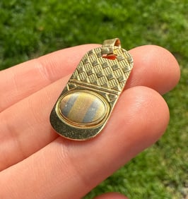 18K Gold Checkerboard Style Dog Tag Charm