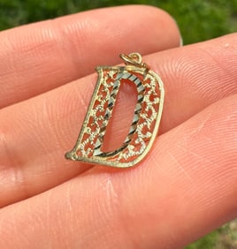 Ornate 14K Gold Initial D Charm