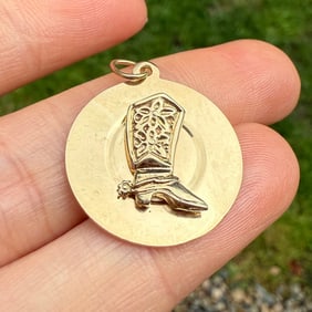 Vintage 14K Gold Cowboy Boots Disc Charm