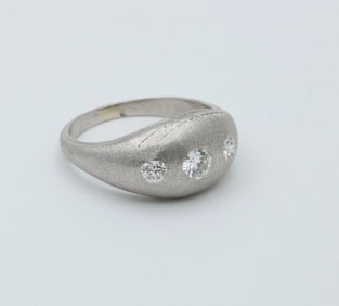 Vintage Diamond and 18K Gold Flush Set Dome Ring